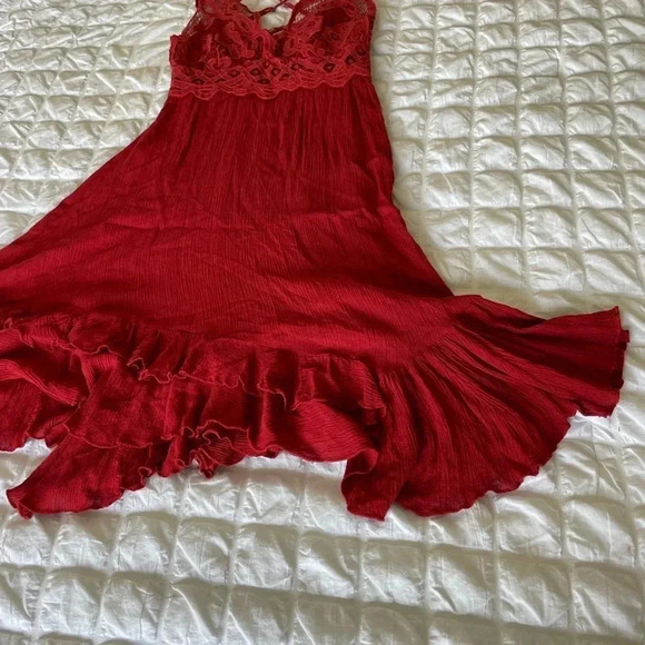 Free People Adela red orange lace boho mini dress - Picture 5 of 10